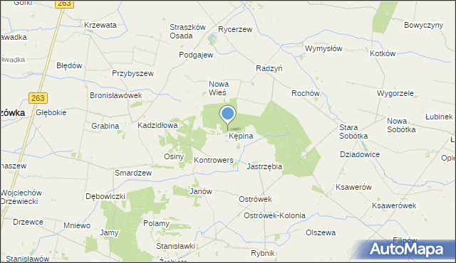 mapa Kępina, Kępina gmina Grabów na mapie Targeo