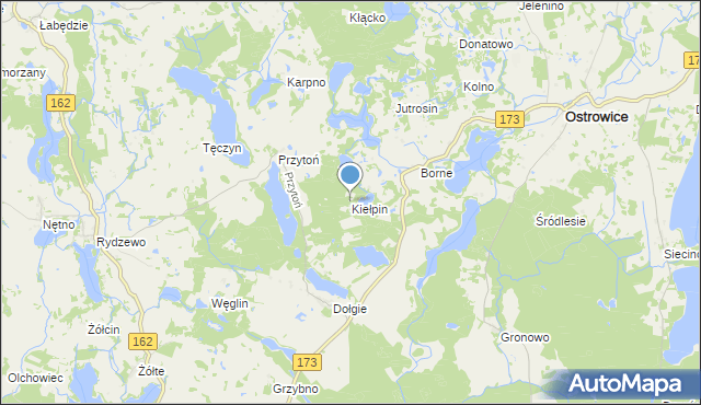 mapa Kiełpin, Kiełpin gmina Ostrowice na mapie Targeo