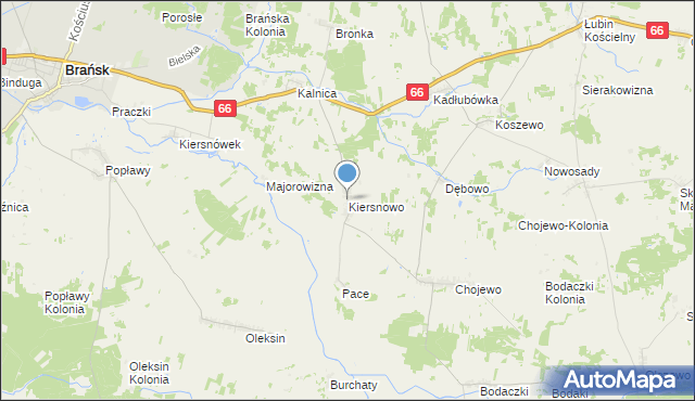 mapa Kiersnowo, Kiersnowo gmina Brańsk na mapie Targeo