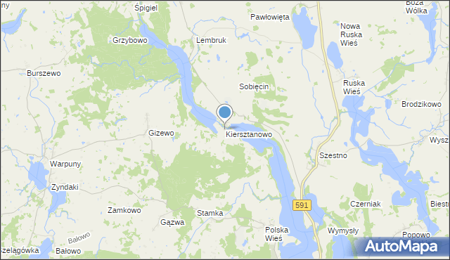 mapa Kiersztanowo, Kiersztanowo gmina Mrągowo na mapie Targeo