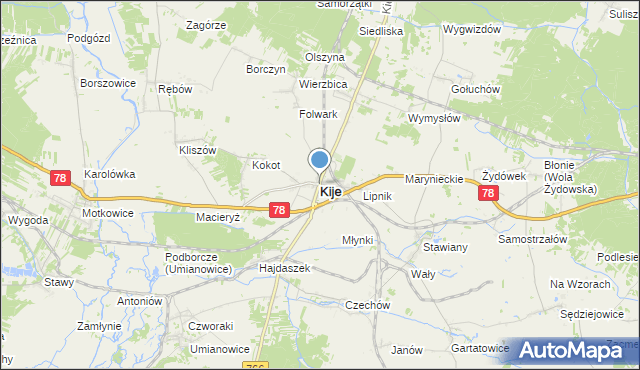 mapa Kije, Kije powiat pińczowski na mapie Targeo