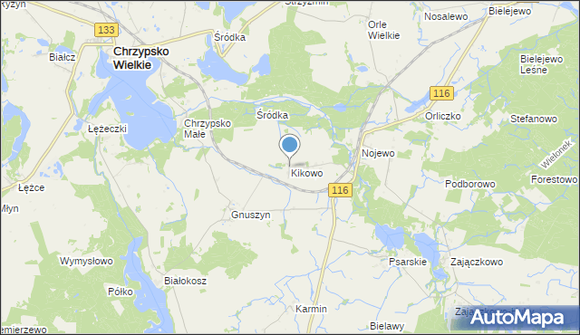 mapa Kikowo, Kikowo gmina Pniewy na mapie Targeo