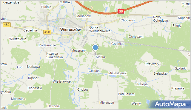 mapa Klatka, Klatka gmina Wieruszów na mapie Targeo