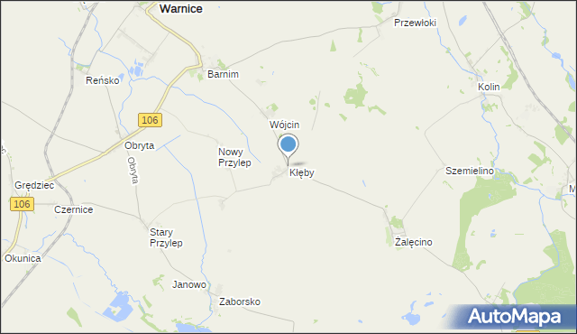 mapa Kłęby, Kłęby gmina Warnice na mapie Targeo