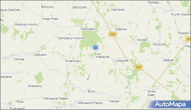 mapa Klepacze, Klepacze gmina Drohiczyn na mapie Targeo