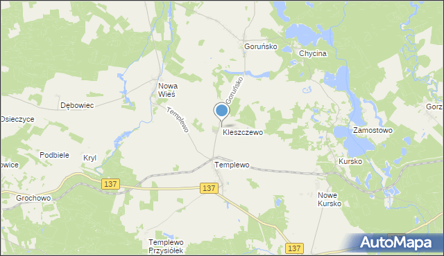 mapa Kleszczewo, Kleszczewo gmina Bledzew na mapie Targeo