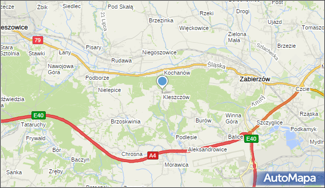 mapa Kleszczów, Kleszczów gmina Zabierzów na mapie Targeo