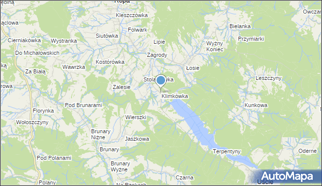 mapa Klimkówka, Klimkówka gmina Ropa na mapie Targeo