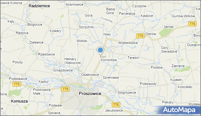 mapa Klimontów, Klimontów gmina Proszowice na mapie Targeo