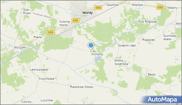 mapa Klimonty, Klimonty gmina Mordy na mapie Targeo