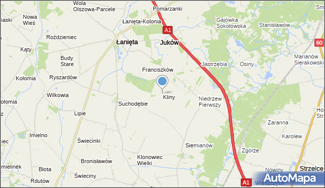 mapa Kliny, Kliny gmina Łanięta na mapie Targeo