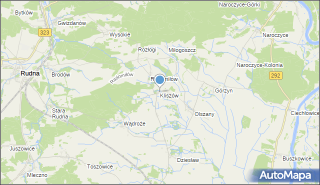 mapa Kliszów, Kliszów gmina Rudna na mapie Targeo