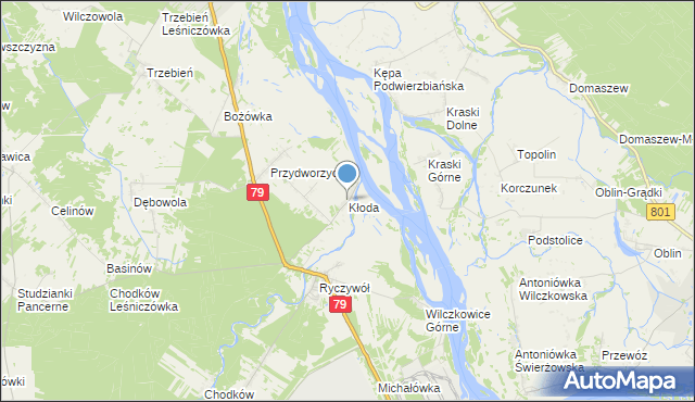 mapa Kłoda, Kłoda gmina Magnuszew na mapie Targeo