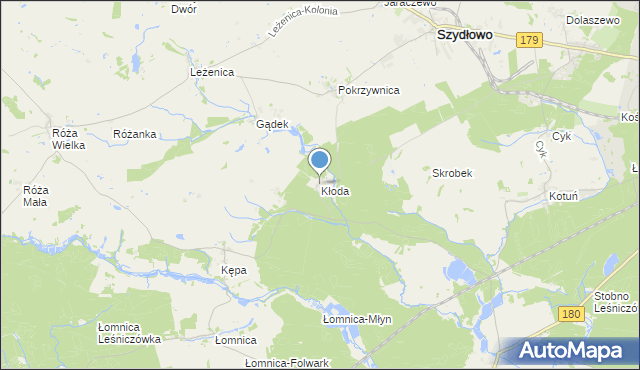 mapa Kłoda, Kłoda gmina Szydłowo na mapie Targeo