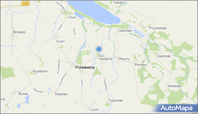 mapa Kłodzino, Kłodzino gmina Przelewice na mapie Targeo