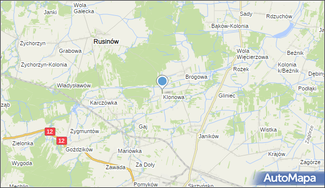 mapa Klonowa, Klonowa gmina Rusinów na mapie Targeo