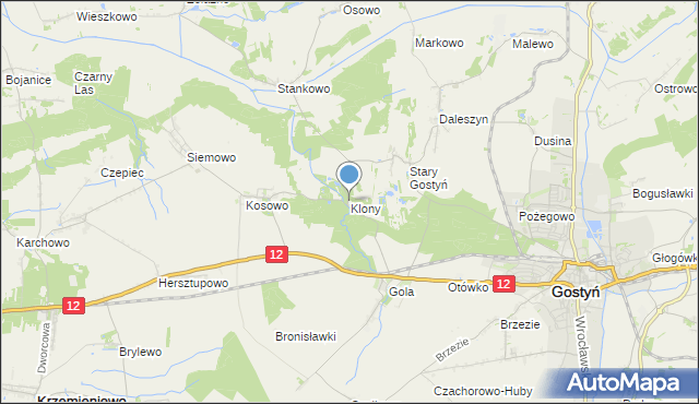 mapa Klony, Klony gmina Gostyń na mapie Targeo