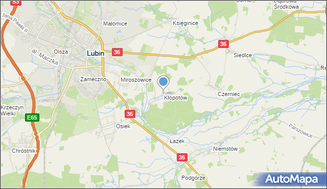 mapa Kłopotów, Kłopotów gmina Lubin na mapie Targeo