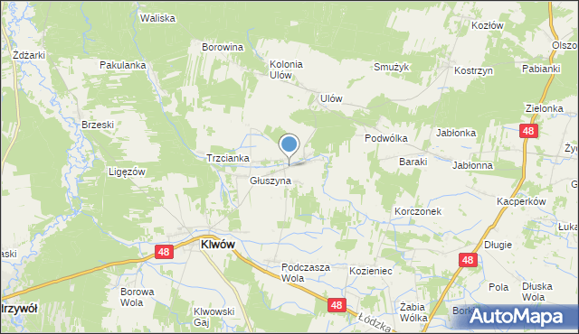 mapa Kłudno, Kłudno gmina Klwów na mapie Targeo