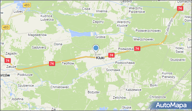 mapa Kluki, Kluki powiat bełchatowski na mapie Targeo