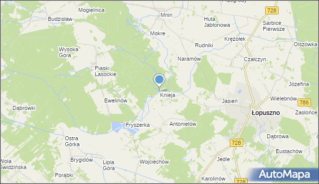 mapa Knieja, Knieja gmina Łopuszno na mapie Targeo