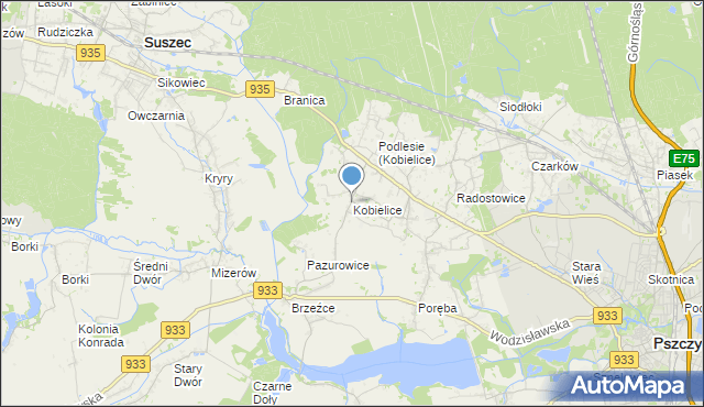 mapa Kobielice, Kobielice gmina Suszec na mapie Targeo