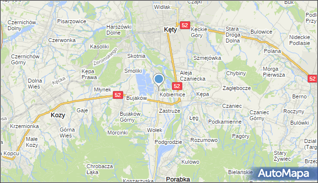 mapa Kobiernice, Kobiernice na mapie Targeo