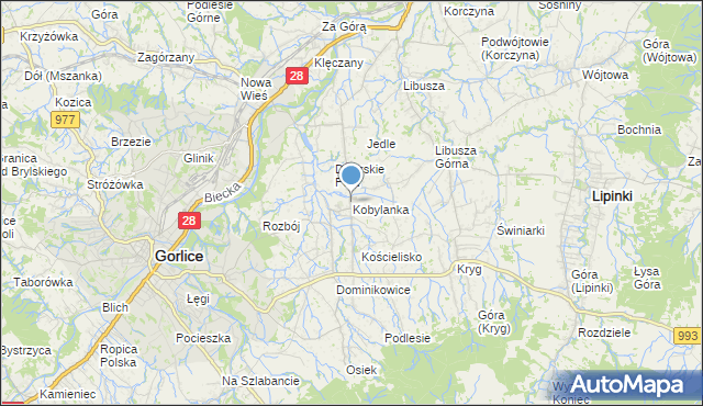 mapa Kobylanka, Kobylanka gmina Gorlice na mapie Targeo