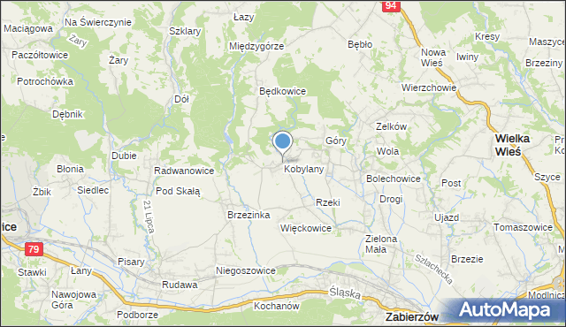 mapa Kobylany, Kobylany gmina Zabierzów na mapie Targeo