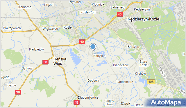 mapa Kobylice, Kobylice gmina Cisek na mapie Targeo