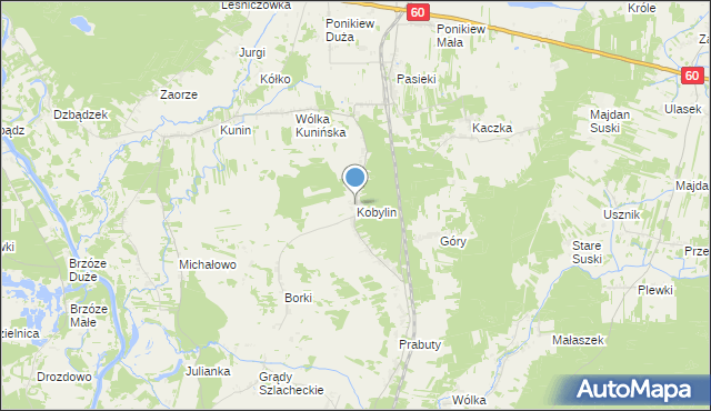 mapa Kobylin, Kobylin gmina Goworowo na mapie Targeo