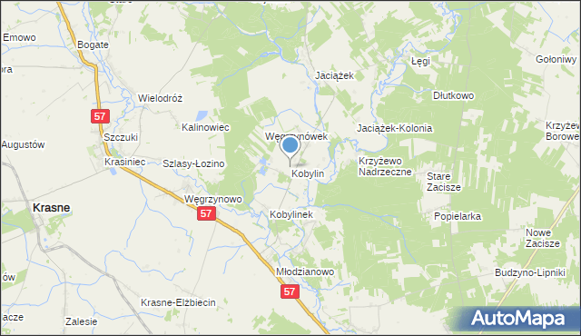 mapa Kobylin, Kobylin gmina Płoniawy-Bramura na mapie Targeo