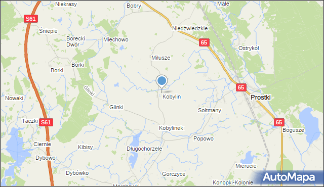 mapa Kobylin, Kobylin gmina Prostki na mapie Targeo