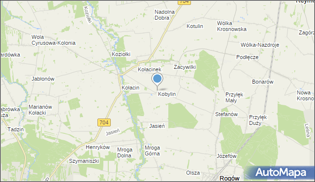 mapa Kobylin, Kobylin gmina Rogów na mapie Targeo