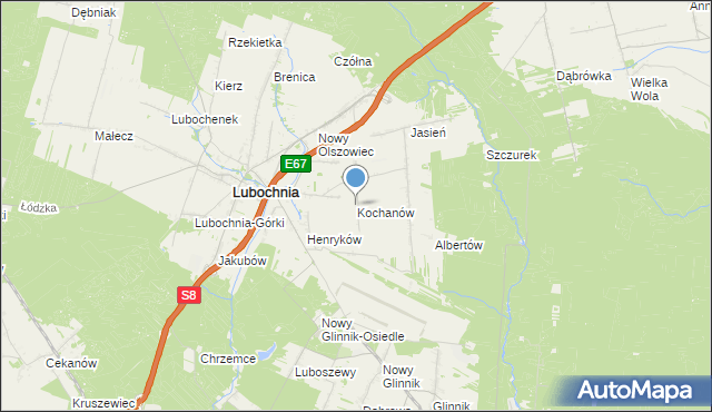 mapa Kochanów, Kochanów gmina Lubochnia na mapie Targeo