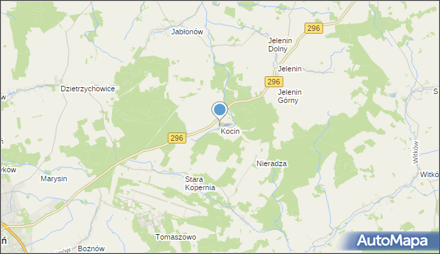 mapa Kocin, Kocin gmina Żagań na mapie Targeo