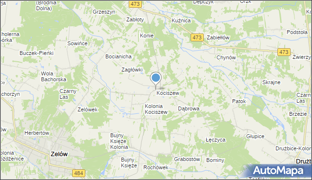 mapa Kociszew, Kociszew gmina Zelów na mapie Targeo
