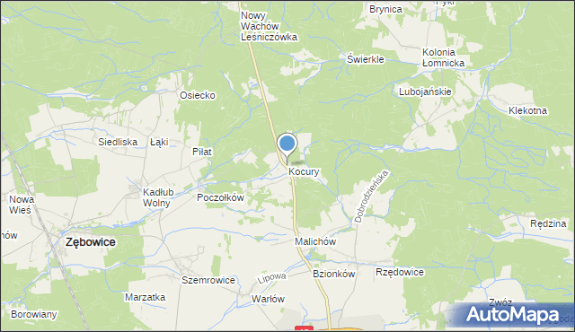mapa Kocury, Kocury gmina Dobrodzień na mapie Targeo