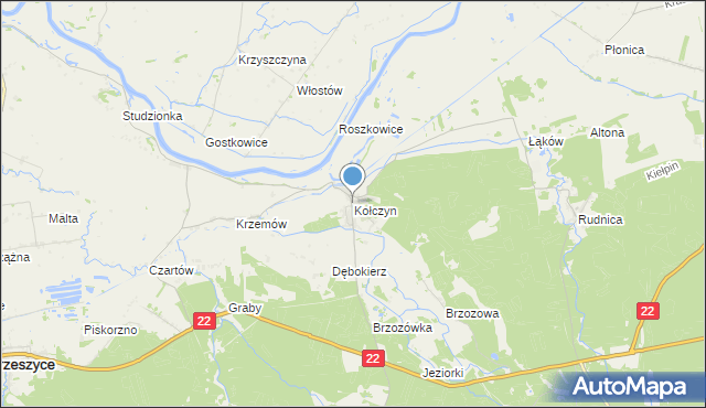 mapa Kołczyn, Kołczyn gmina Krzeszyce na mapie Targeo