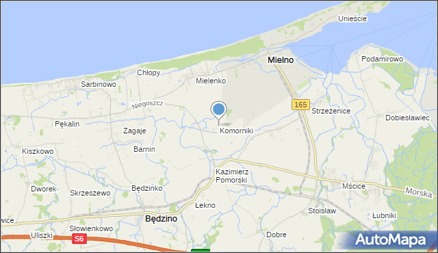 mapa Komorniki, Komorniki gmina Mielno na mapie Targeo