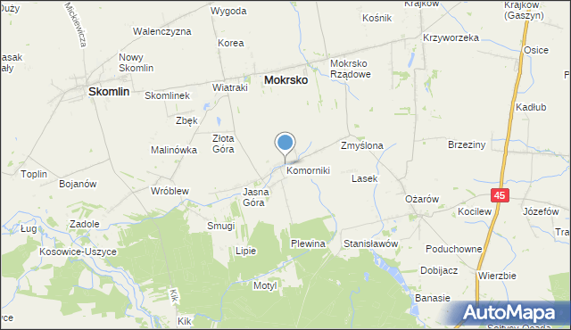 mapa Komorniki, Komorniki gmina Mokrsko na mapie Targeo