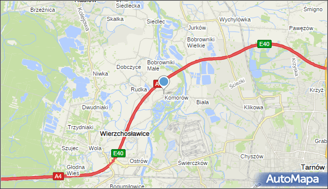 mapa Komorów, Komorów gmina Wierzchosławice na mapie Targeo