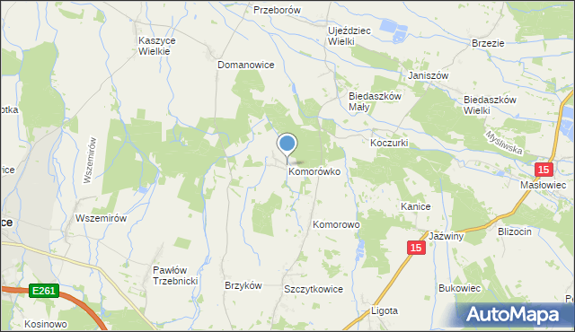 mapa Komorówko, Komorówko gmina Trzebnica na mapie Targeo