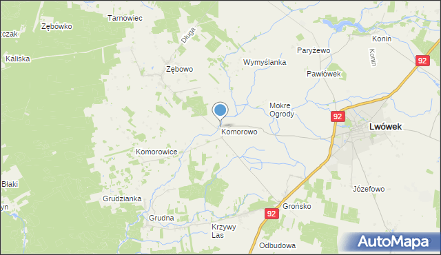 mapa Komorowo, Komorowo gmina Lwówek na mapie Targeo