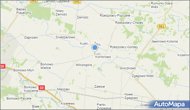 mapa Komorowo, Komorowo gmina Rościszewo na mapie Targeo