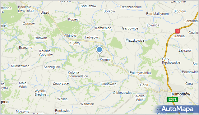 mapa Konary, Konary gmina Klimontów na mapie Targeo