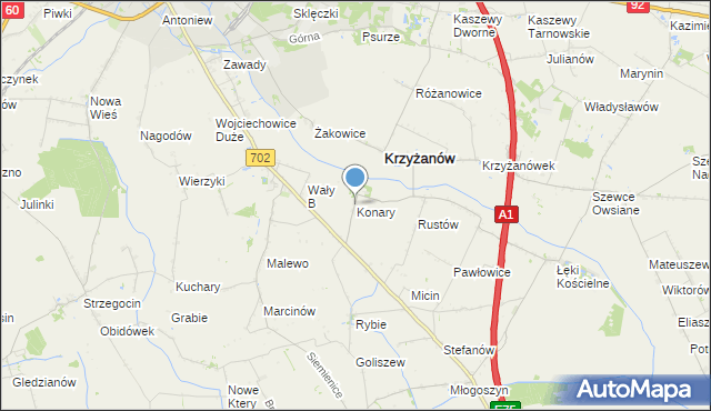 mapa Konary, Konary gmina Krzyżanów na mapie Targeo