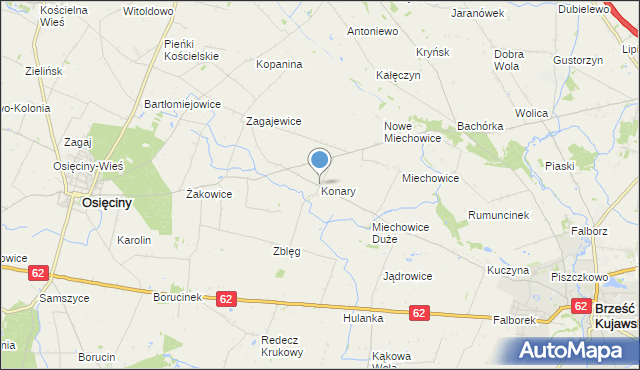 mapa Konary, Konary gmina Osięciny na mapie Targeo