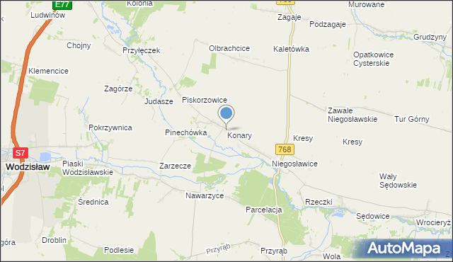 mapa Konary, Konary gmina Wodzisław na mapie Targeo