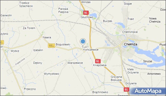 mapa Kończewice, Kończewice gmina Chełmża na mapie Targeo